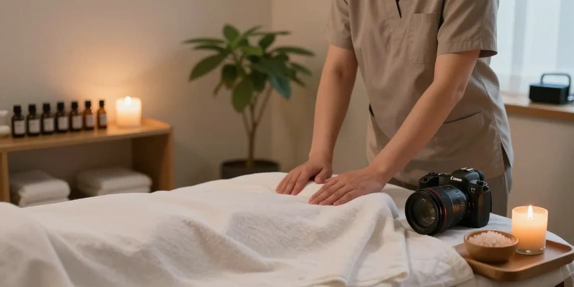 Experience peaceful 서울출장안마 with a skilled therapist setting a calming massage room.