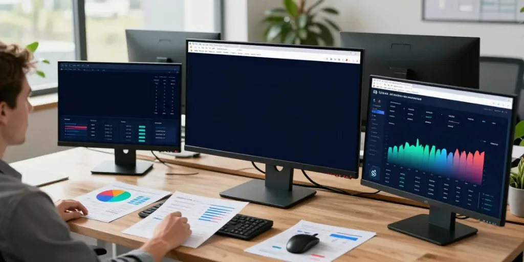 SEO specialist analyzing instant indexing strategies in a modern office.