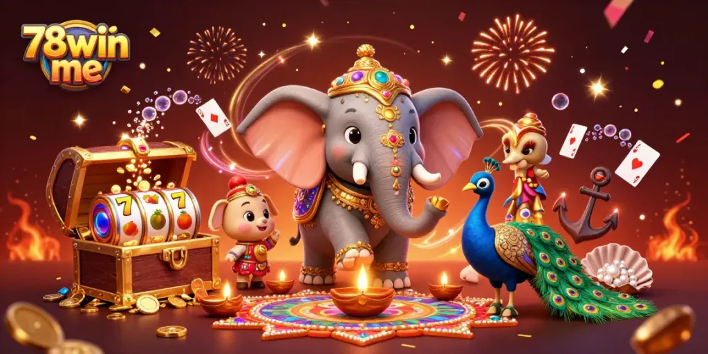 Experience thrilling action at 78win me with vibrant, casino-themed 3D illustration showcasing excitement and fortune.