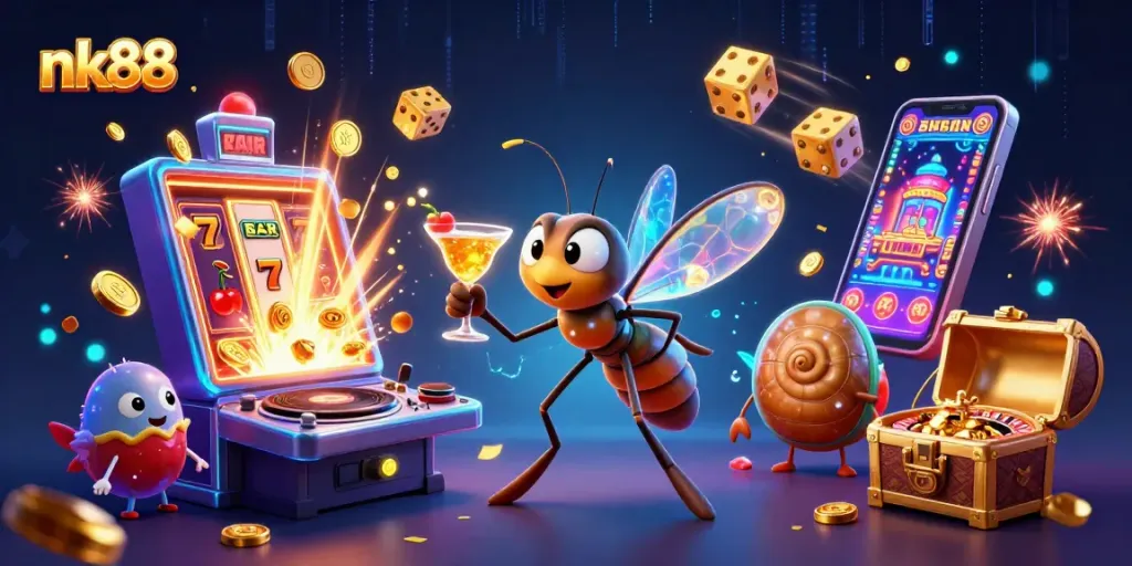 Experience the excitement at nk88 with unique gaming characters and vibrant casino elements.