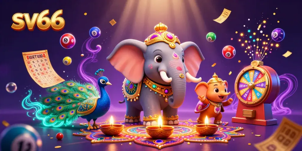 Engage with sv66 gaming excitement through an energetic scene of vibrant lottery elements.