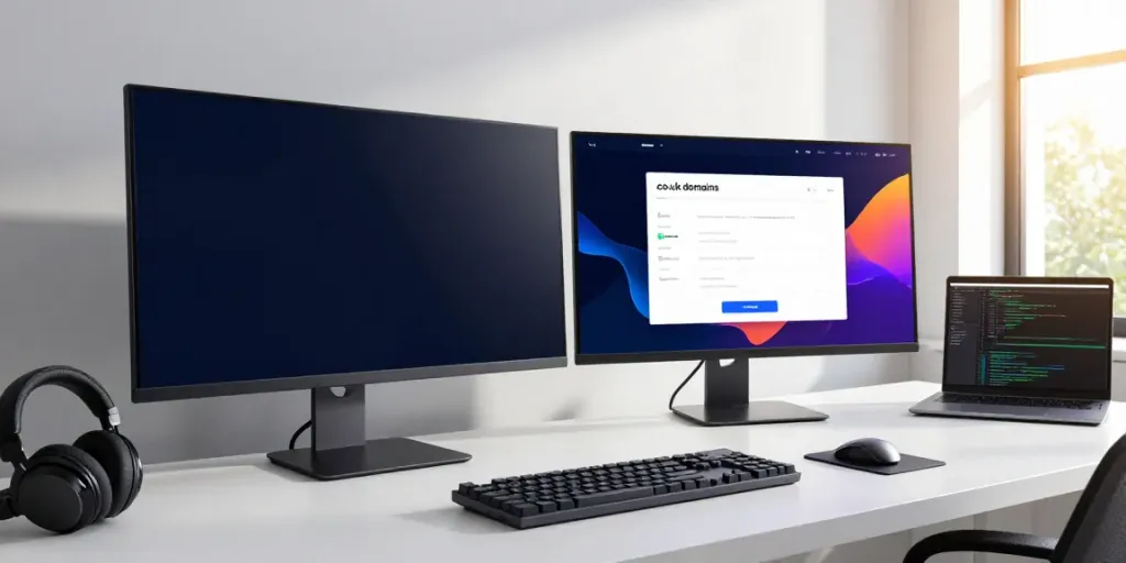 Buy .co.uk domain with advanced technology tools in a developer workspace.