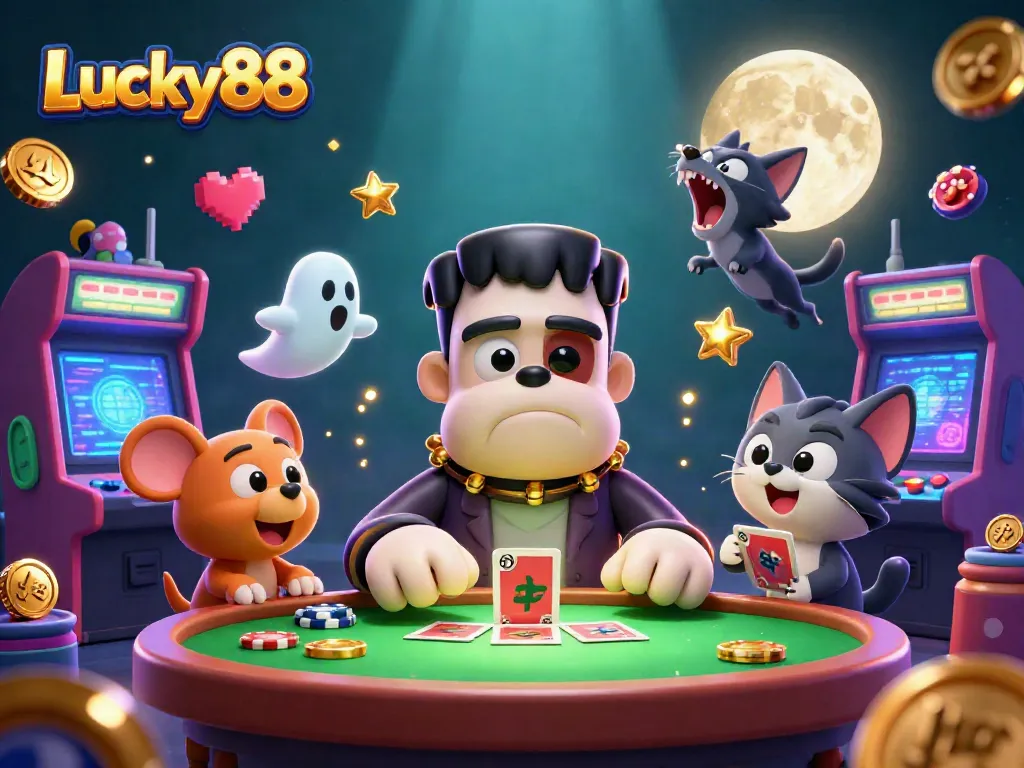 Engage in thrilling action at Lucky88, where a Frankenstein bulldog dealer awaits your next casino game!