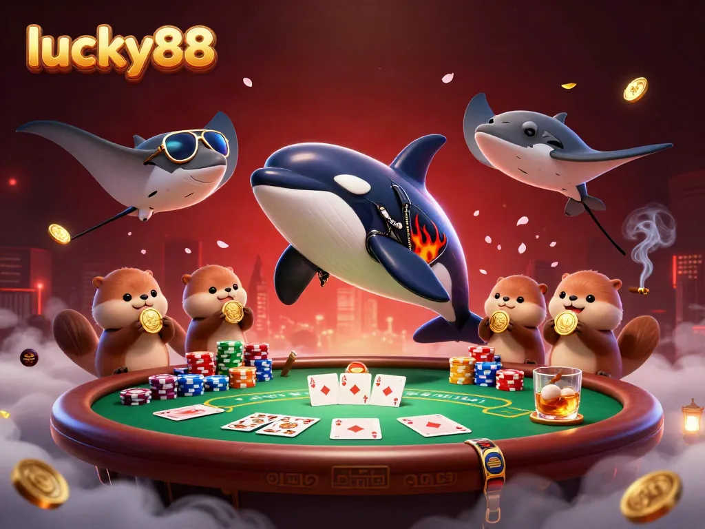 Experience thrilling action with lucky88 featuring unique ocean characters celebrating at a vibrant casino