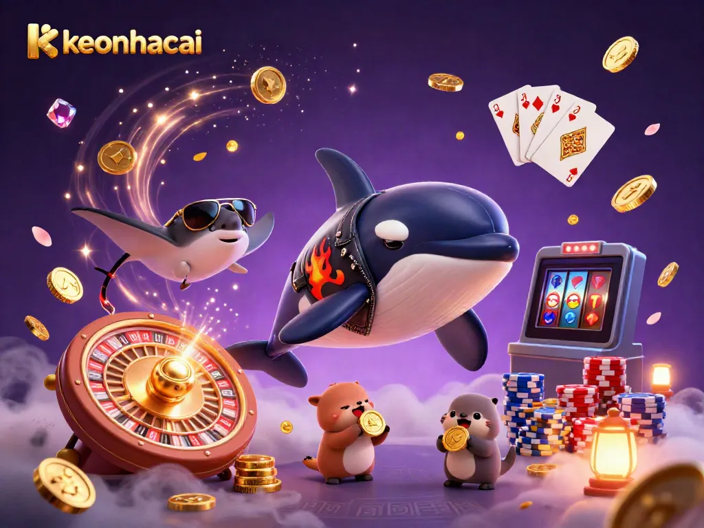 Experience exciting gambling moments with keonhacai as orca whale, stingray, and otters celebrate wins.