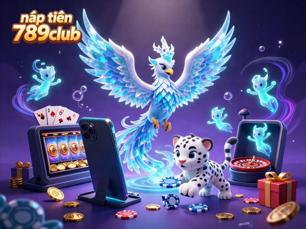 Engage with nạp tiền 789club through a vibrant illustration of casino elements and characters.