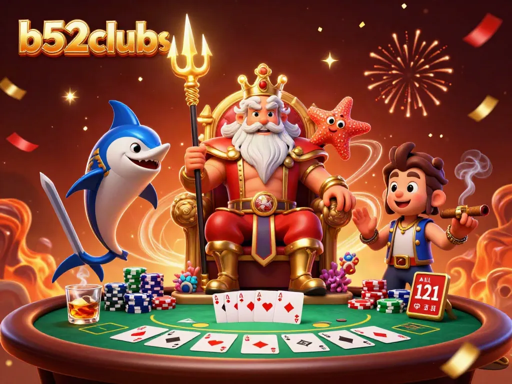 Engage in thrilling gameplay with b52clubs as Neptune presides over an exciting poker scene.