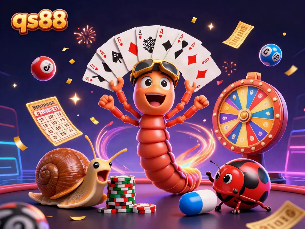 Experience thrilling gameplay at qs88 with colorful lottery elements, exciting prize wheels, and dynamic casino scenes.