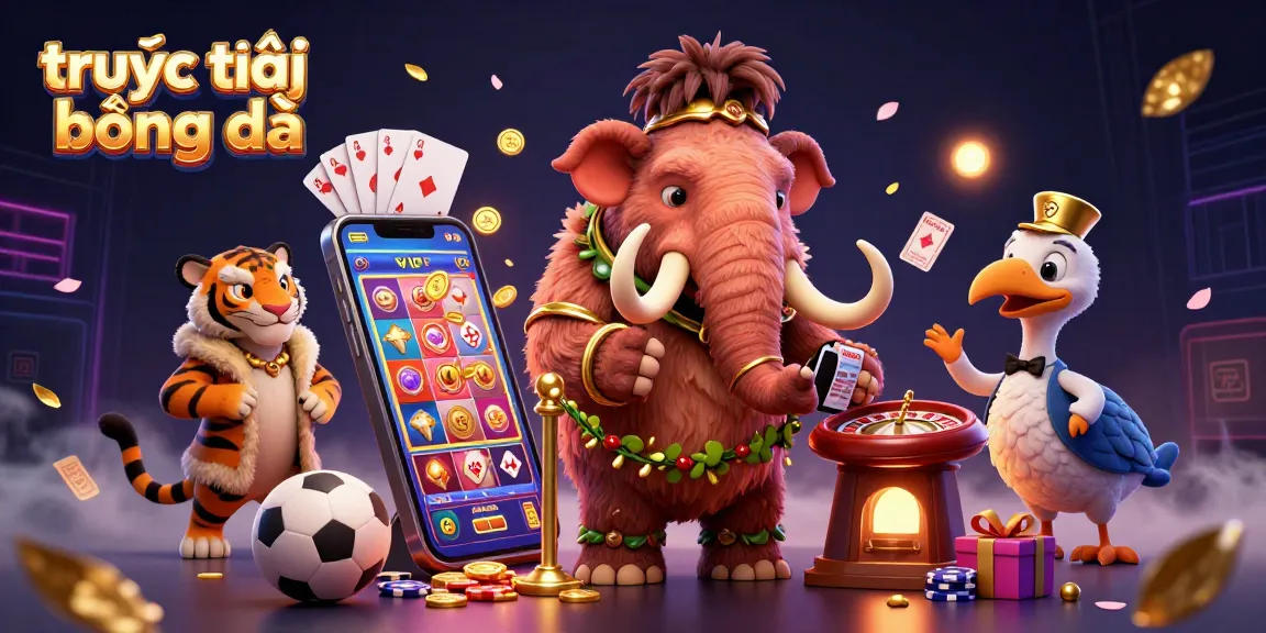 Bet on trực tiếp bóng đá with thrilling visuals of a mammoth bouncer, VIP guests, and dynamic gaming elements.