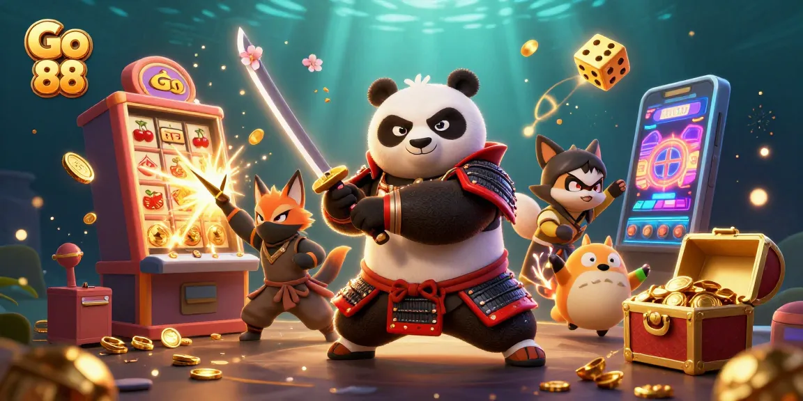 Engage with Go 88's thrilling casino adventure through a vibrant 3D scene with samurai panda.