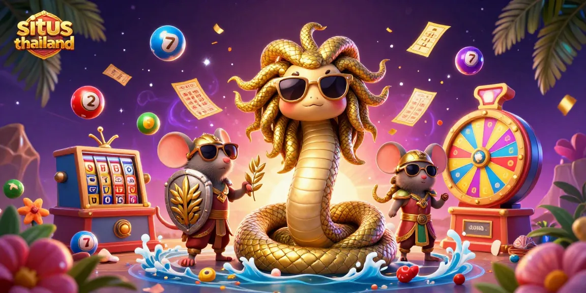 Experience exciting gaming at situs thailand with a vibrant illustration of joyful lotto elements and characters.