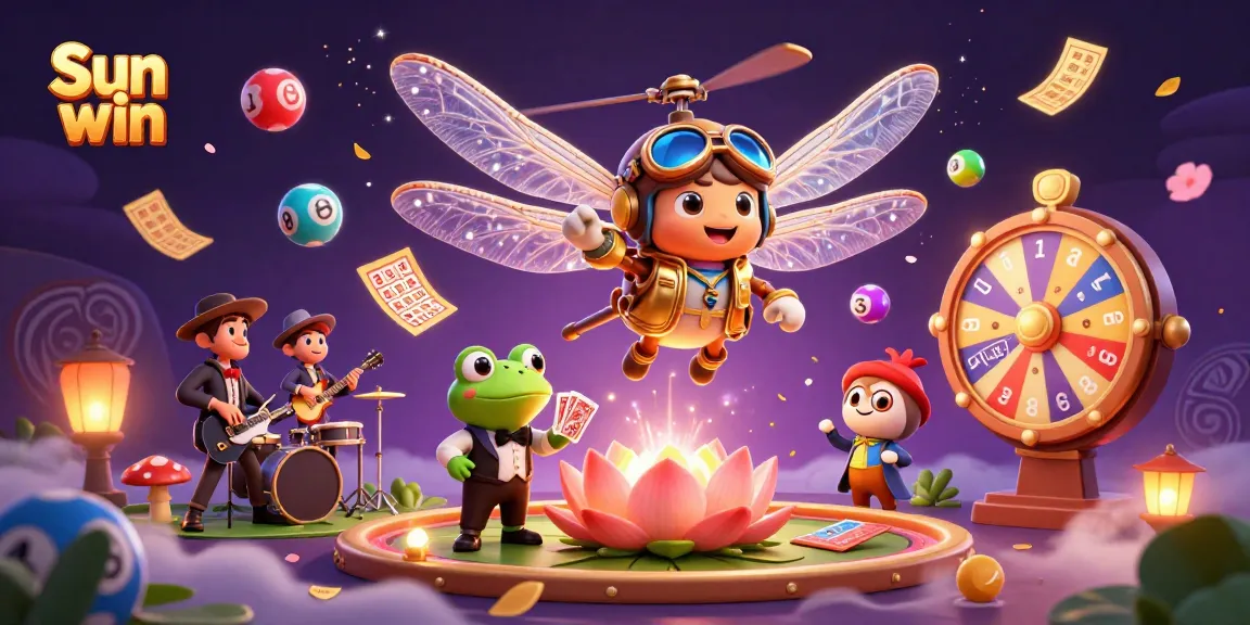 Experience winning moments with Sun win in a vibrant casino scene filled with lively characters and dynamic gaming elements.