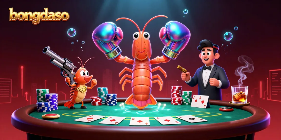 Engage with bongdaso's thrilling poker scene featuring unique shrimp characters and dynamic casino elements.