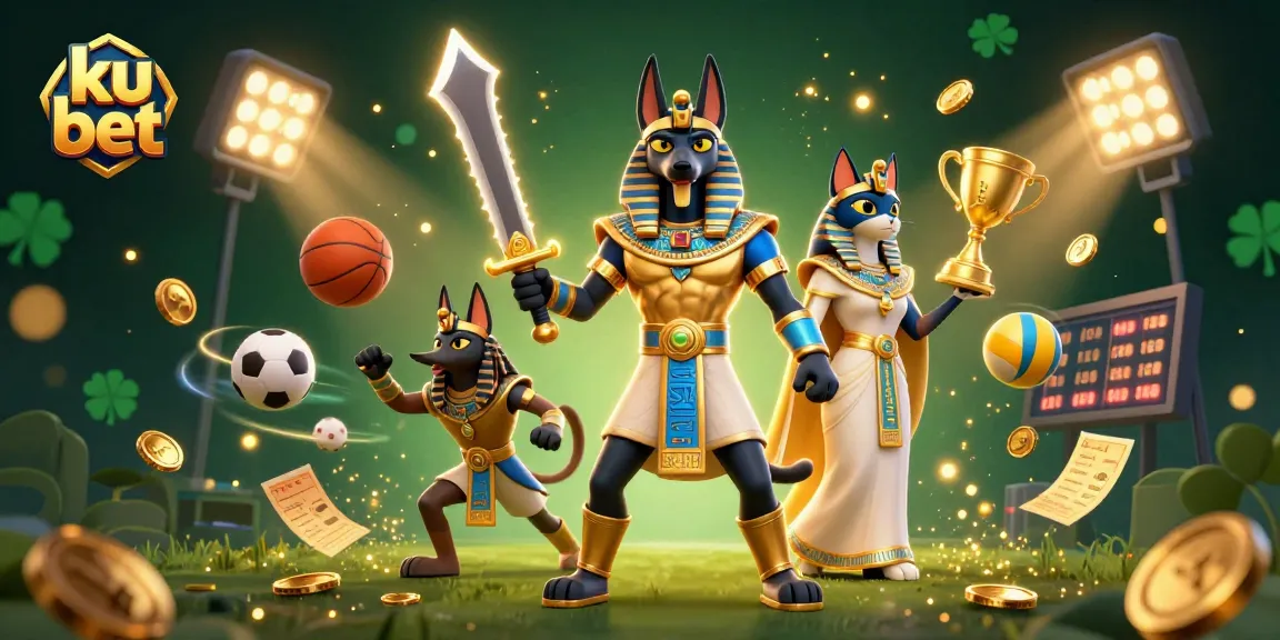 Experience thrilling betting action at ku bet with ancient Egyptian warriors and vibrant sports elements.