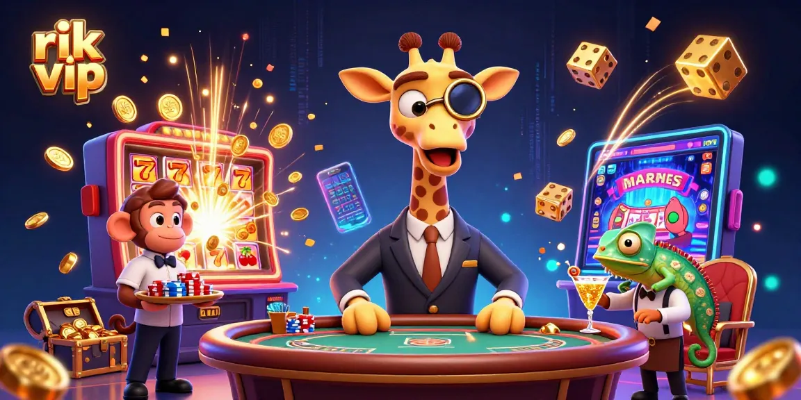Experience the excitement of rik vip with a high-roller giraffe at a VIP poker table amidst a jackpot explosion.