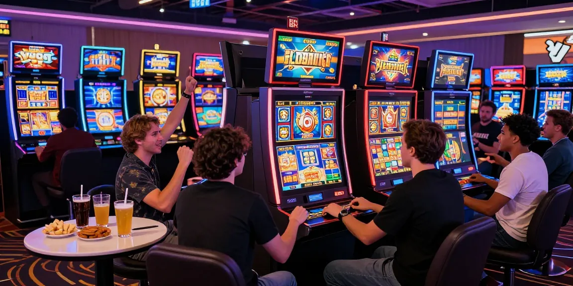 Exciting online slot gaming scene with diverse players celebrating wins.