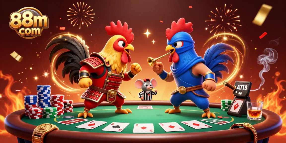 Join the thrilling showdown of twin roosters in samurai and ninja gear at 88m com casino.