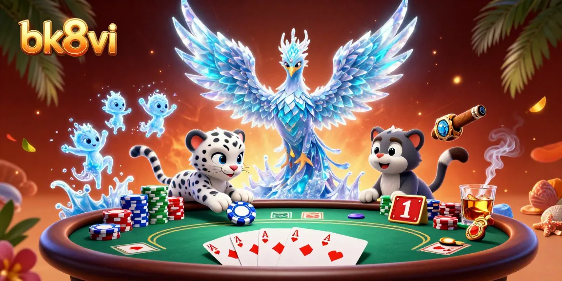 Enjoy thrilling poker action at bk8vi with a mesmerizing ice phoenix and dancing sprites.