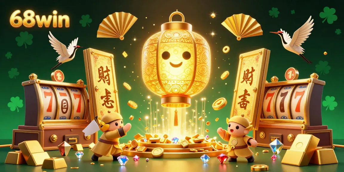 Engage in thrilling gaming adventures with 68win’s vibrant casino scene featuring lucky symbols and exciting jackpots.