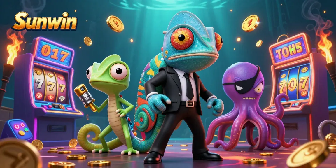 Experience thrilling slot games with Sunwin featuring colorful 3D characters and vibrant casino elements.