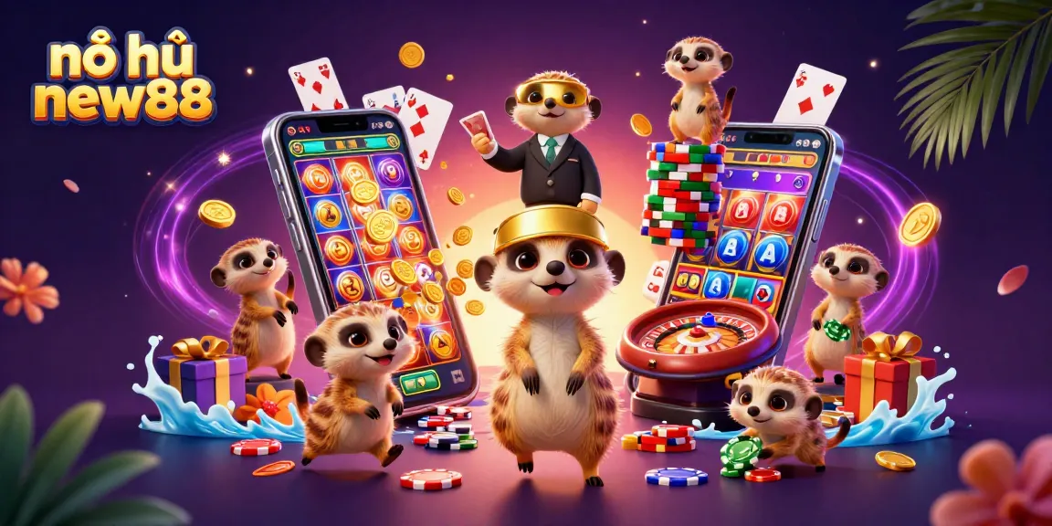 Experience thrilling wins with nổ hũ new88 in a dynamic casino scene featuring meerkats.