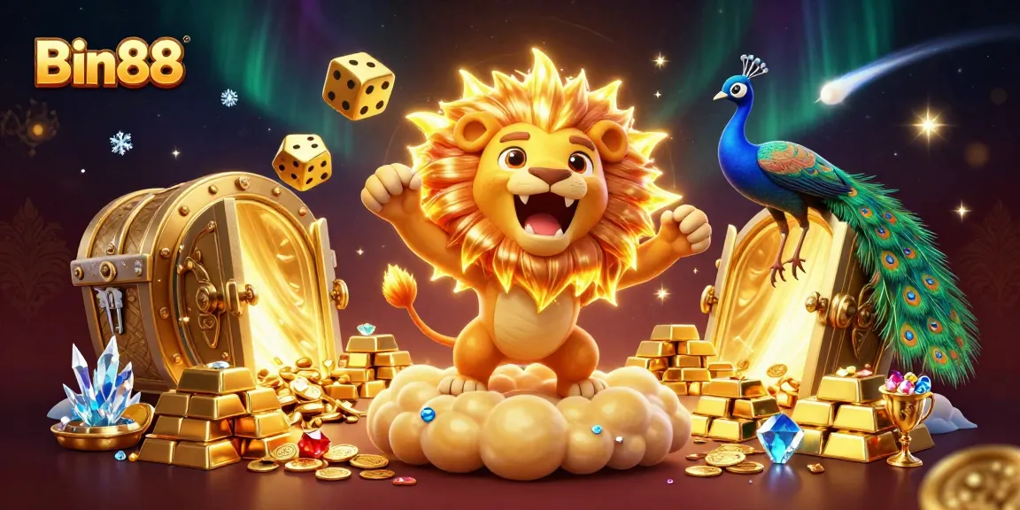 Experience thrilling online gameplay with Bin88’s vibrant 3D casino illustration showcasing excitement.