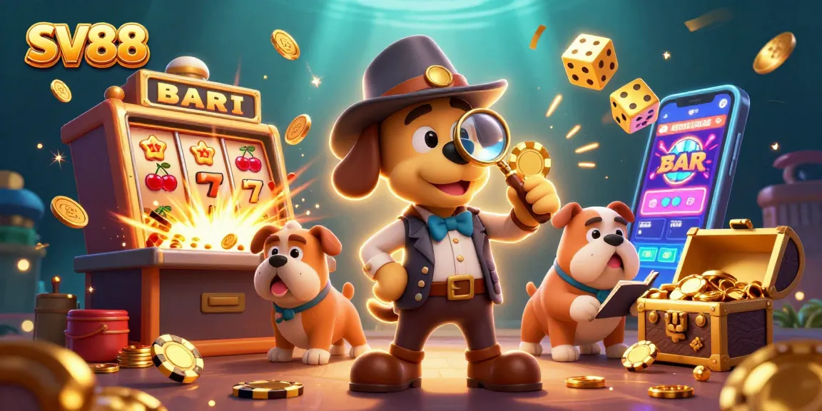Win big with SV88's thrilling gaming atmosphere featuring slot machines and animated characters.