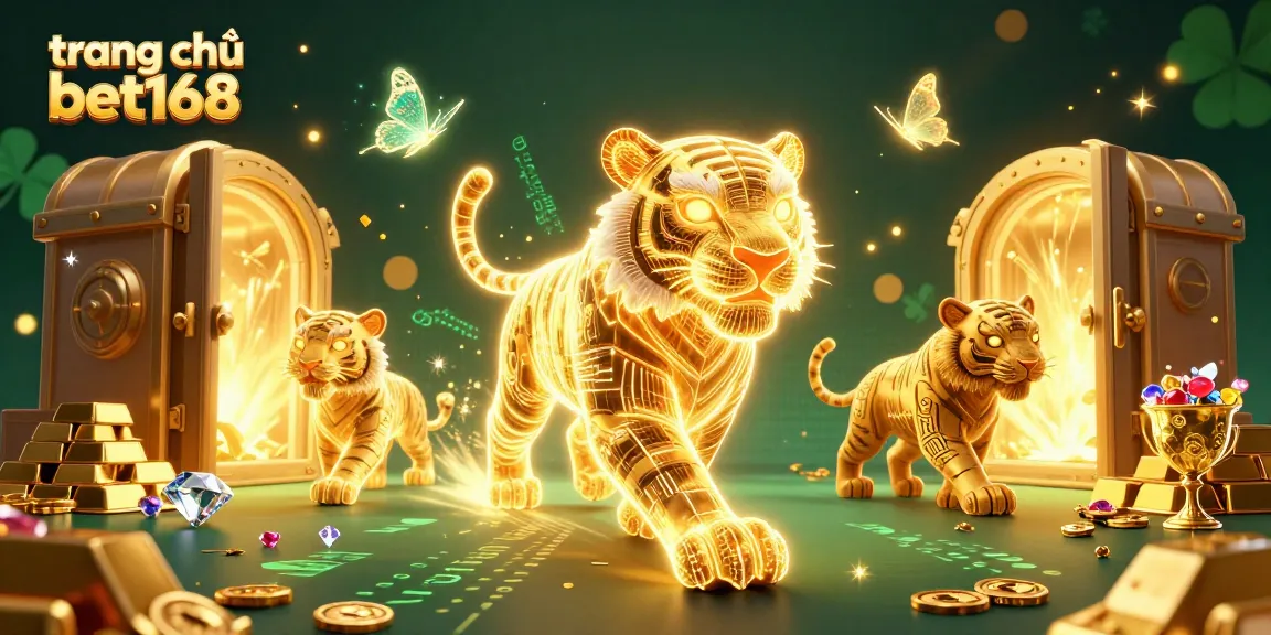 Experience excitement at trang chủ bet168 with a captivating casino scene full of treasures and neon characters.