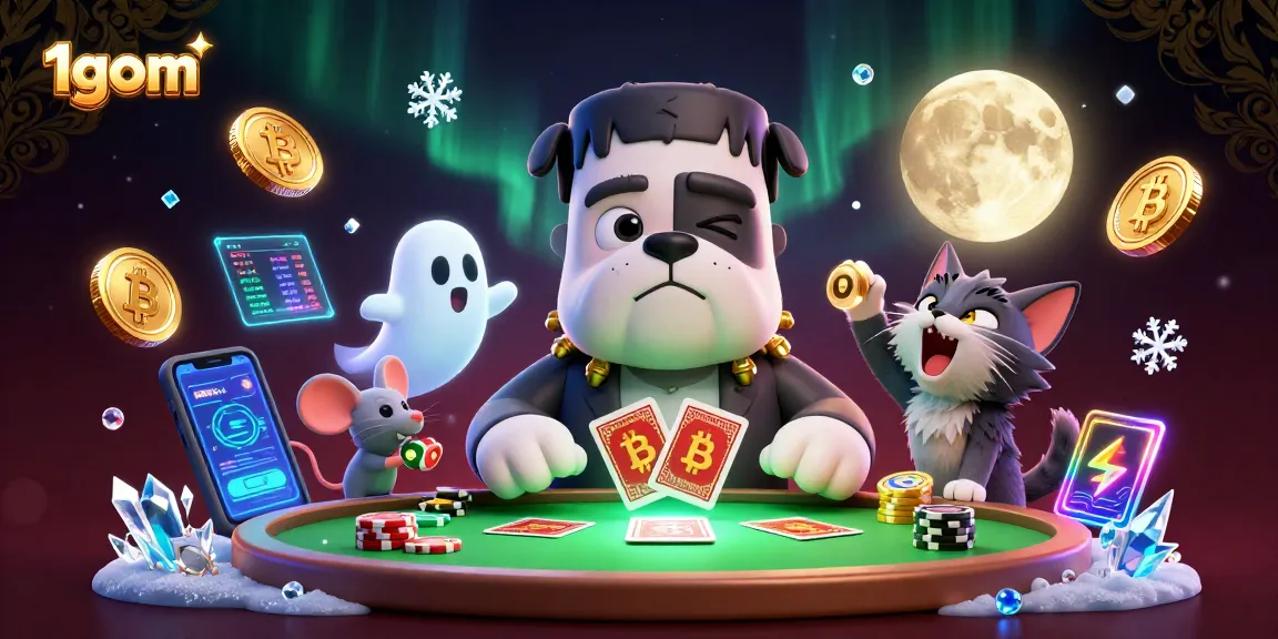 1gom entertains players with a captivating scene featuring a Frankenstein bulldog and a werewolf kitten in a casino.
