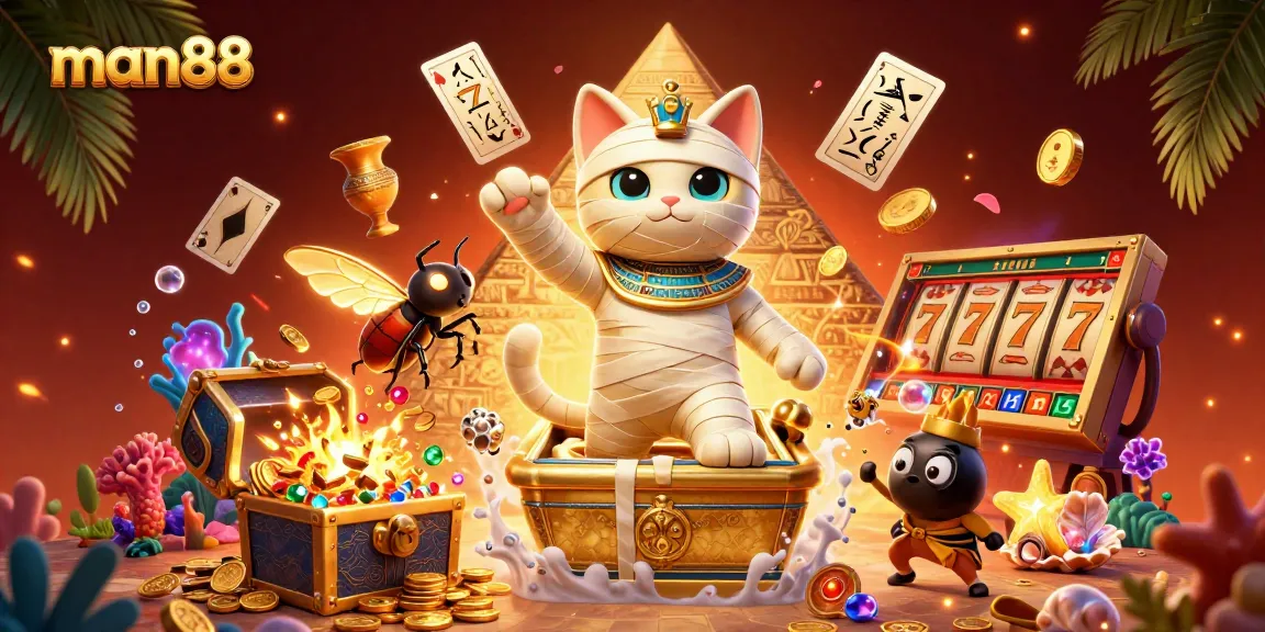 Experience the excitement of man88 with vibrant golden treasures and dynamic casino elements!