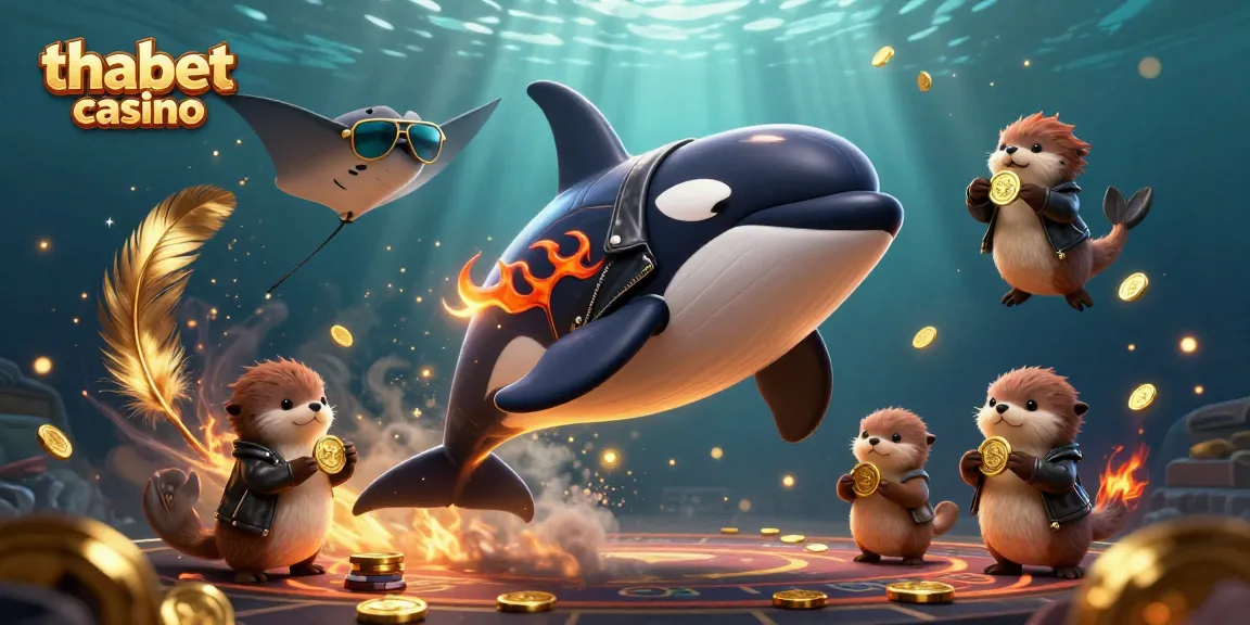 Experience thrilling adventures with the thabet casino featuring an orca in leather and otters with coins.