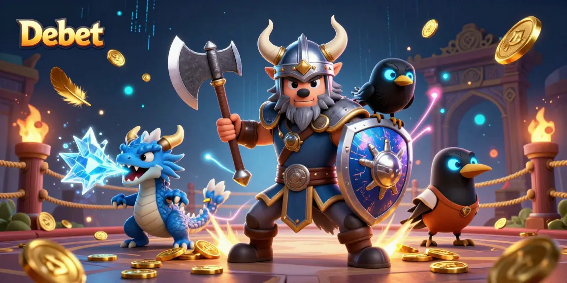 Debet showcases excitement in this dynamic 3D scene with vibrant characters and casino elements.