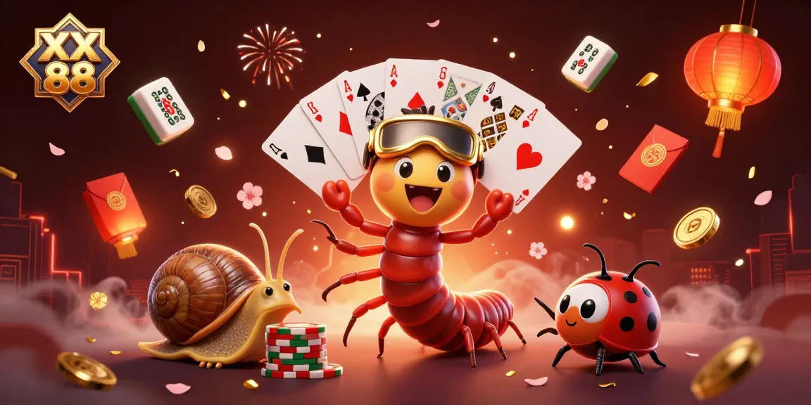 Experience thrilling gameplay at XX 88 with a cartoon dealer and high-roller, surrounded by vibrant casino elements.