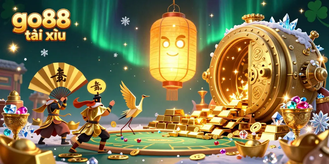Experience go88 tài xỉu in a vibrant casino scene with a golden lantern spirit, treasures, and lucky symbols.