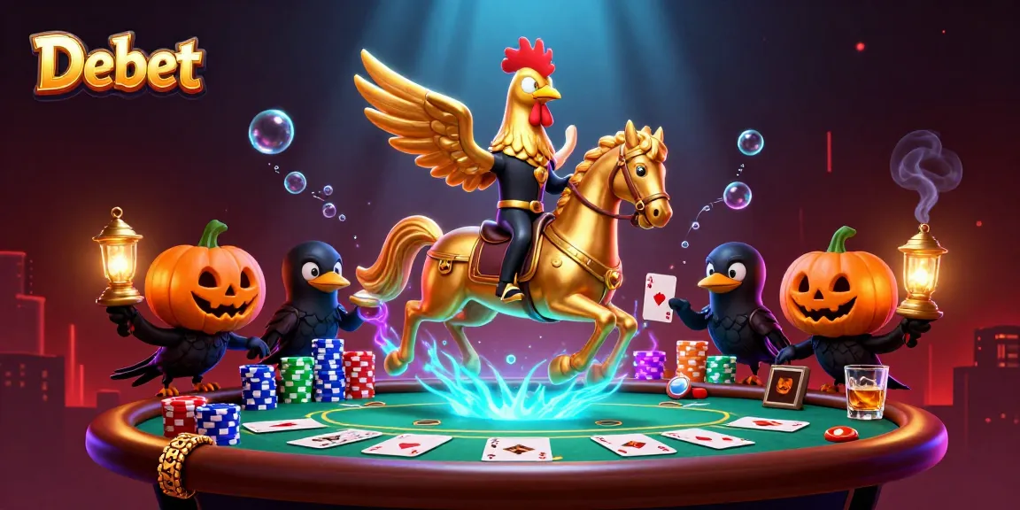 Bet and win with Debet in this vibrant casino scene featuring poker action.