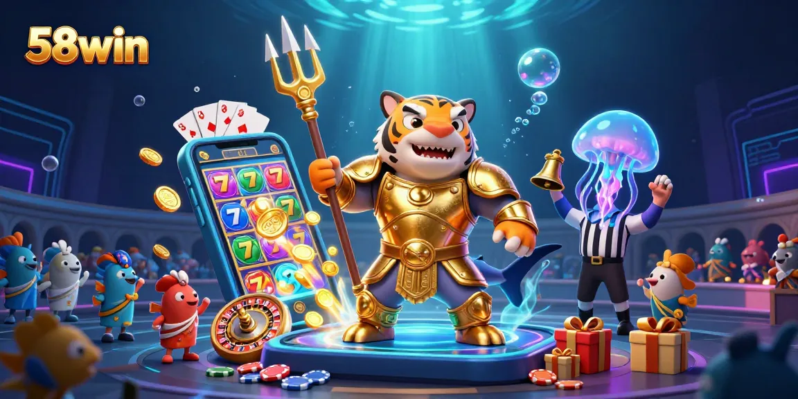 Engage with the thrilling world of 58win as a tiger shark gladiator rules the underwater casino arena!
