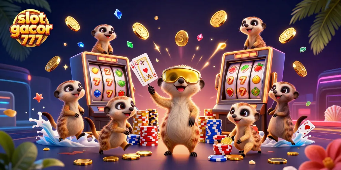 Experience the exciting slot gacor 777 with lively meerkat characters managing a colorful casino scene.