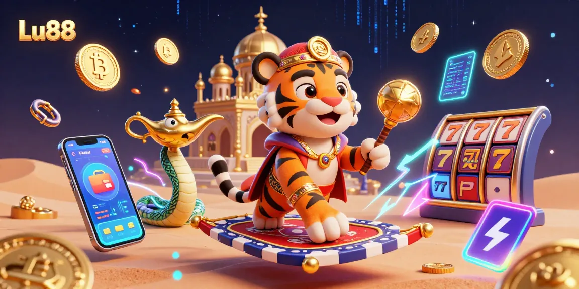 Experience Lu88's captivating online gaming with vibrant casino elements in a stunning digital illustration.
