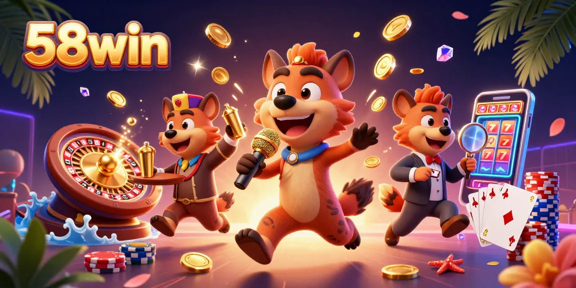 Enjoy dynamic gaming experiences at 58win's vibrant casino club with colorful characters.