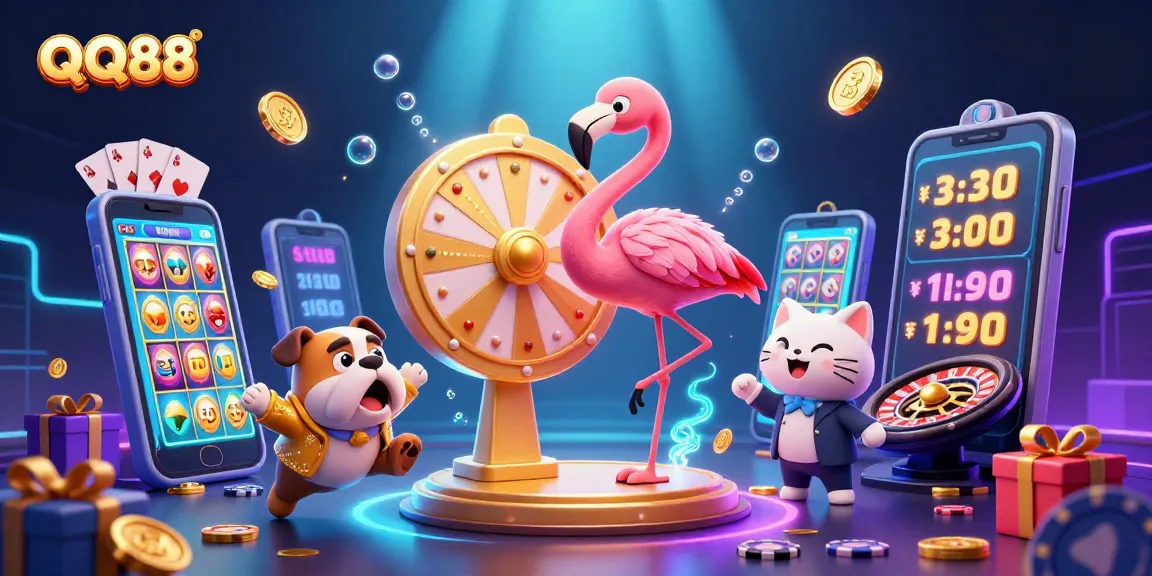 Experience thrilling gaming at QQ88 with vibrant characters and dynamic casino elements in stunning 3D.