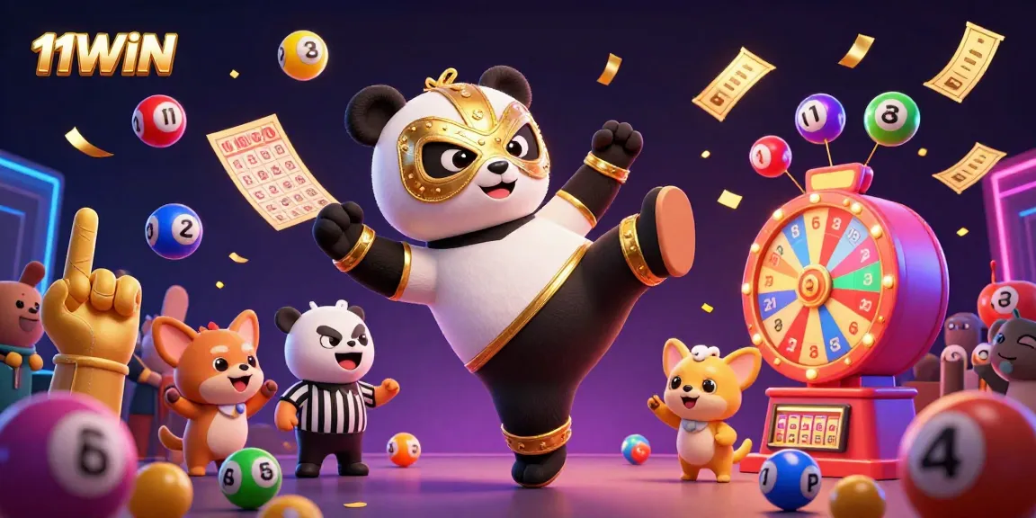 Engage with thrilling lottery action featuring 11WIN in a vibrant 3D scene of excitement and winning.