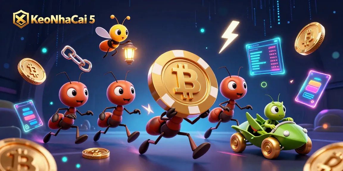 Engage in the action of KeoNhaCai 5 as ants carry a massive poker chip, racing through a digital casino world.