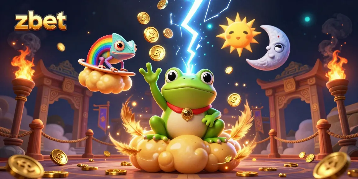 Zbet offers a thrilling gambling experience with vibrant golden coin storms and a magical ambiance.