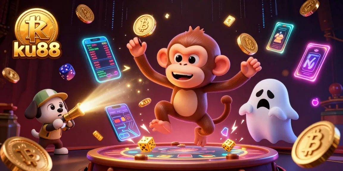 Track the mischievous poltergeist monkey in a haunted casino with ku88, juggled golden objects and crypto coins.