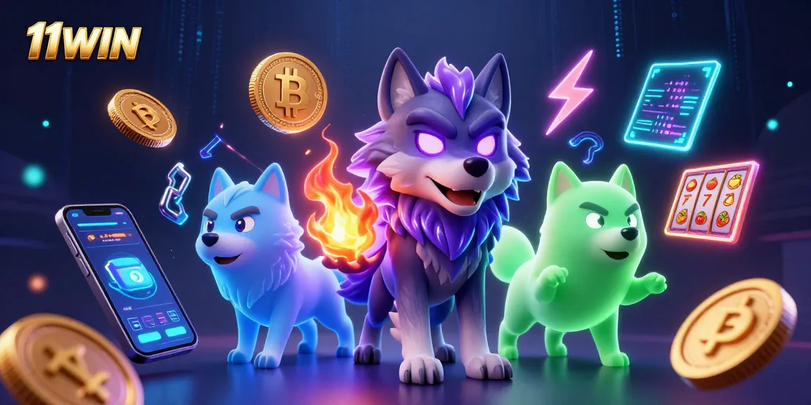 11WIN offers an engaging scene with ghostly wolves and vibrant crypto elements in a casino setting.