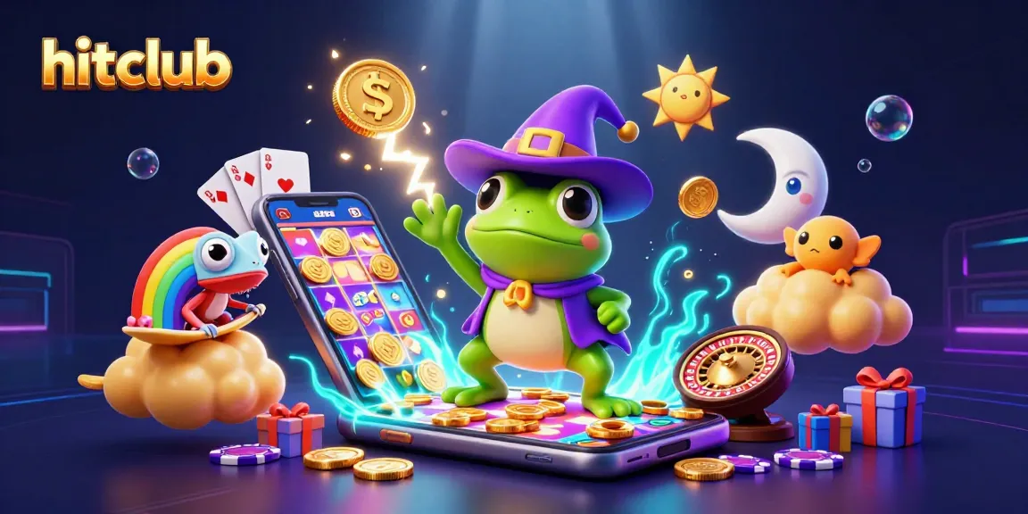 Play hitclub with a magical wizard frog conjuring coins in a vibrant casino scene.