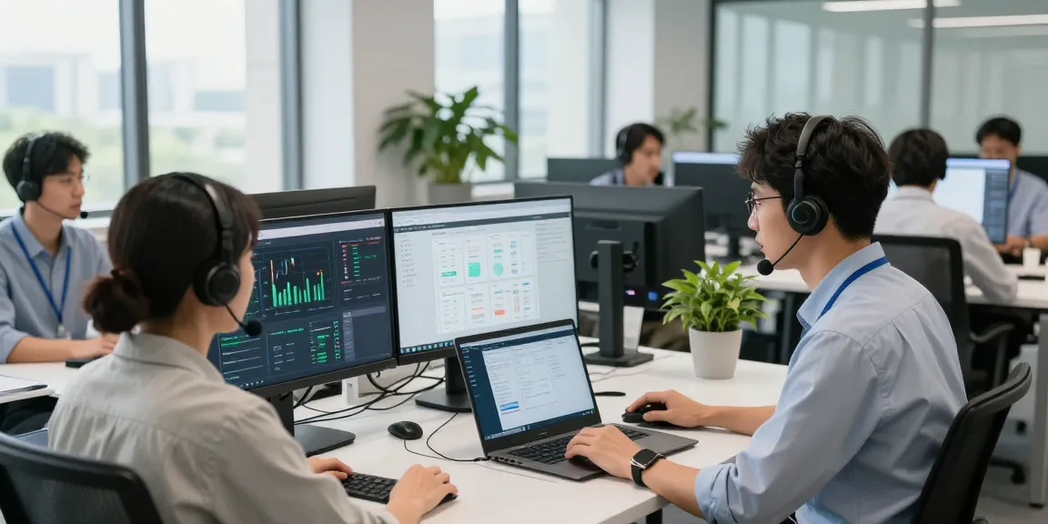 How much does IT support cost in UK? Proactive IT support scene illustrating teamwork and modern technology in a corporate office.