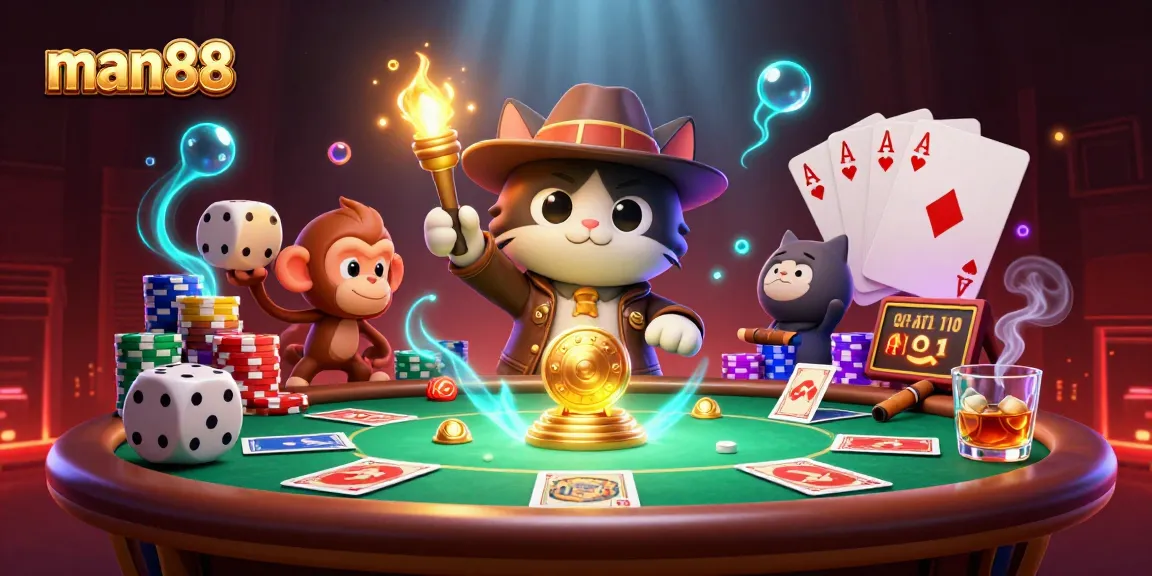 Experience the excitement of man88 with a vibrant 3D casino adventure illustration.