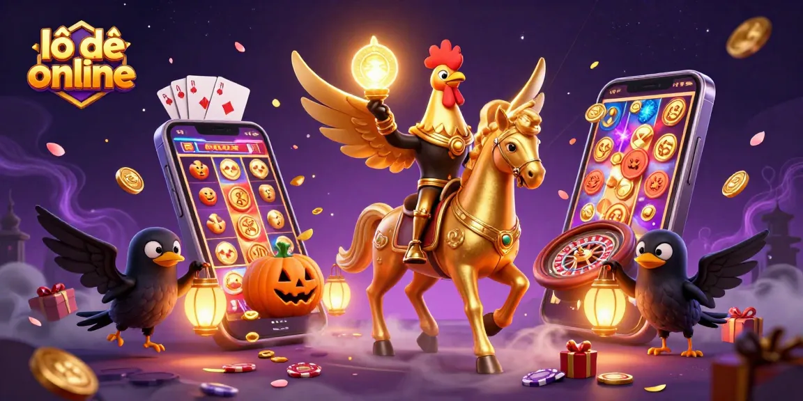 Experience exciting lô đề online action with a golden rooster and enchanted casino elements in vibrant detail.